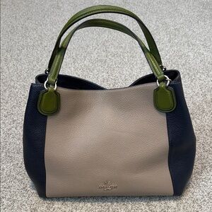 Coach Navy, Tan, and Green Bag